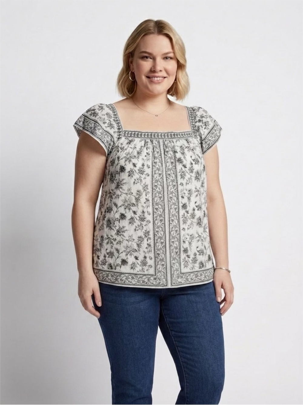 Max Studio London NWT Floral Square-Neck Blouse | Size Large - Picture 7 of 7